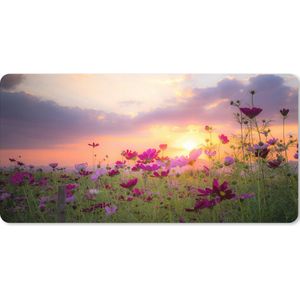 Muismat XXL - Bureau onderlegger - Bureau mat - Zonsondergang - Bloemen - Roze - Natuur - Groen - 90x45 cm - XXL muismat