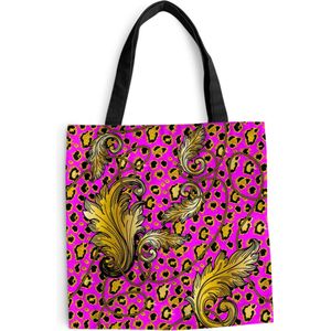 MuchoWow® Schoudertas - Strandtas - Big Shopper - Boodschappentas - Barok - Panter - Goud - Patroon - 40x40 cm - Katoenen tas