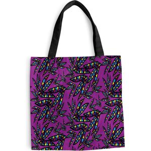 MuchoWow® Schoudertas - Strandtas - Big Shopper - Boodschappentas - Veren - Patroon - Pluimen - Paars - 45x45 cm - Katoenen tas