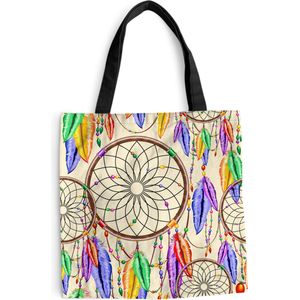 MuchoWow® Schoudertas - Strandtas - Big Shopper - Boodschappentas - Dromenvanger - Veren - Patronen - 40x40 cm - Katoenen tas