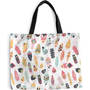 MuchoWow® Schoudertas - Strandtas - Big Shopper - Boodschappentas - Veren - Pluimen - Patronen - Pastel - 50x40 cm - Katoenen tas