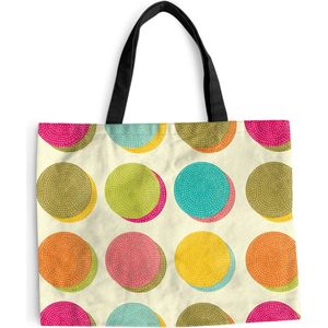 MuchoWow® Schoudertas - Strandtas - Big Shopper - Boodschappentas - Retro - Bohemian - Patroon - Stippen - 50x40 cm - Katoenen tas