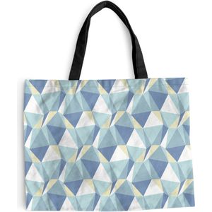 MuchoWow® Schoudertas - Strandtas - Big Shopper - Boodschappentas - Patronen - Blauw - Grijs - Ruiten - 50x40 cm - Katoenen tas