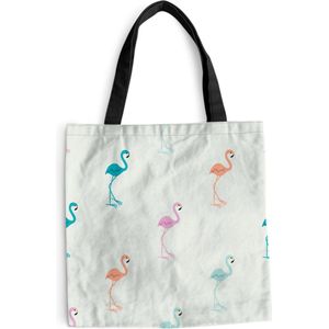 MuchoWow® Schoudertas - Strandtas - Big Shopper - Boodschappentas - Patronen - Jungle - Flamingo - Pastel - 45x45 cm - Katoenen tas