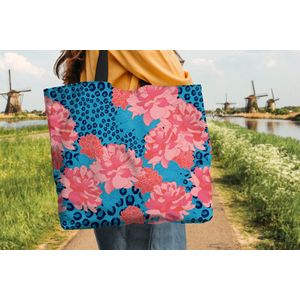 MuchoWow® Schoudertas - Strandtas - Big Shopper - Boodschappentas - Patronen - Jungle - Bloem - Luipaard print - 50x40 cm - Katoenen tas