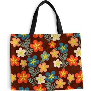 MuchoWow® Schoudertas - Strandtas - Big Shopper - Boodschappentas - Retro - Patronen - Bloemen - Jaren 70 - 50x40 cm - Katoenen tas