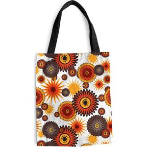 MuchoWow® Schoudertas - Strandtas - Big Shopper - Boodschappentas - Design - Retro - Oranje - Bloemen - 40x50 cm - Katoenen tas