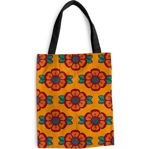 MuchoWow® Schoudertas - Strandtas - Big Shopper - Boodschappentas - Design - Retro - Rozen - Oranje - 40x50 cm - Katoenen tas