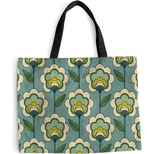 MuchoWow® Schoudertas - Strandtas - Big Shopper - Boodschappentas - Retro - Design - Jaren 70 - Bloem - 50x40 cm - Katoenen tas