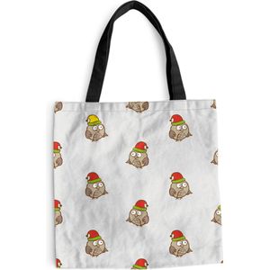 MuchoWow® Schoudertas - Strandtas - Big Shopper - Boodschappentas - Uil - Kerstmuts - Cartoon - Kind - Design - 40x40 cm - Katoenen tas