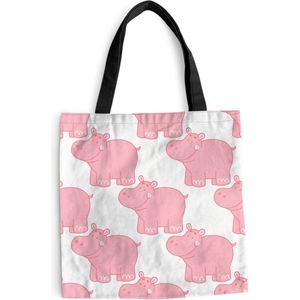 MuchoWow® Schoudertas - Strandtas - Big Shopper - Boodschappentas - Nijlpaard - Roze - Meisje - Kind - Patronen - 45x45 cm - Katoenen tas