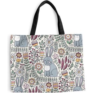 MuchoWow® Schoudertas - Strandtas - Big Shopper - Boodschappentas - Konijn - Bloemen - regenboog - Kinderen - Design - 50x40 cm - Katoenen tas