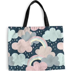 MuchoWow® Schoudertas - Strandtas - Big Shopper - Boodschappentas - Regenboog - Wolk - Regen - Kinderen - Patronen - 50x40 cm - Katoenen tas