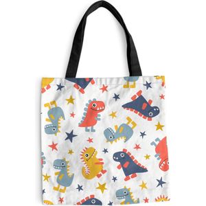 MuchoWow® Schoudertas - Strandtas - Big Shopper - Boodschappentas - Patronen - Dino - Sterren - Jongens - Jongetje - Baby - Kinderen - Kids - 40x40 cm - Katoenen tas
