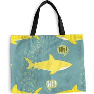 MuchoWow® Schoudertas - Strandtas - Big Shopper - Boodschappentas - Haai - Cartoon - Geel - Patronen - Tiener - 50x40 cm - Katoenen tas