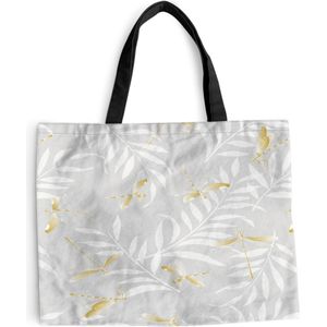 MuchoWow® Schoudertas - Strandtas - Big Shopper - Boodschappentas - Libelle - Patronen - Goud - 50x40 cm - Katoenen tas