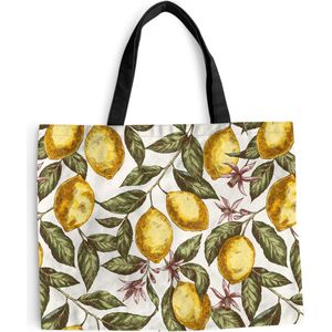 MuchoWow® Schoudertas - Strandtas - Big Shopper - Boodschappentas - Patroon - Bloemen - Citroenen - Citrus - 50x40 cm - Katoenen tas