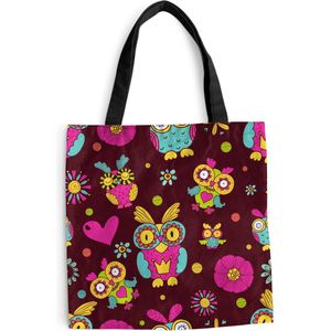 MuchoWow® Schoudertas - Strandtas - Big Shopper - Boodschappentas - Meisjes - Uil - Chocolade - Patronen - Girl - Kind - Kinderen - 40x40 cm - Katoenen tas