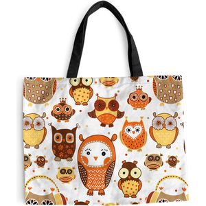 MuchoWow® Schoudertas - Strandtas - Big Shopper - Boodschappentas - Meisjes - Uil - Oranje - Patronen - Girl - Kind - Kinderen - 50x40 cm - Katoenen tas