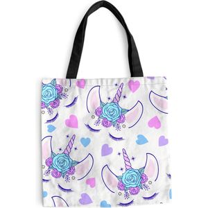 MuchoWow® Schoudertas - Strandtas - Big Shopper - Boodschappentas - Meiden - Unicorn - Bloemen - Patronen - Girl - Kids - Kinderen - 40x40 cm - Katoenen tas