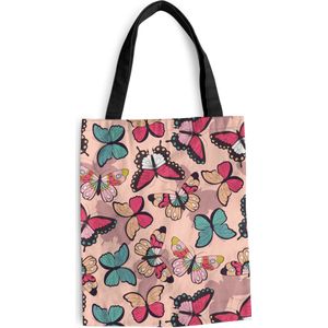 MuchoWow® Schoudertas - Strandtas - Big Shopper - Boodschappentas - Vlinder - Roze - Blauw - Design - 40x50 cm - Katoenen tas