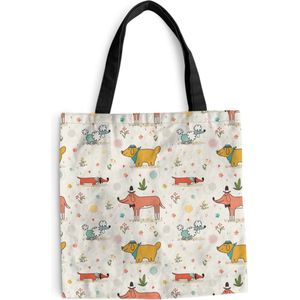 MuchoWow® Schoudertas - Strandtas - Big Shopper - Boodschappentas - Hond - Teckel - Patronen - Bloemen - 40x40 cm - Katoenen tas