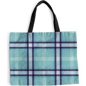 MuchoWow® Schoudertas - Strandtas - Big Shopper - Boodschappentas - Plaid - Blauw - Patronen - Schotse ruit - 50x40 cm - Katoenen tas