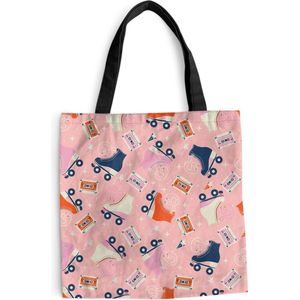 MuchoWow® Schoudertas - Strandtas - Big Shopper - Boodschappentas - Retro - Skeelers - Patronen - Cassette - 40x40 cm - Katoenen tas