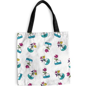 MuchoWow® Schoudertas - Strandtas - Big Shopper - Boodschappentas - Bloemen - Patronen - Lente - 40x40 cm - Katoenen tas