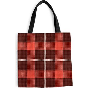 MuchoWow® Schoudertas - Strandtas - Big Shopper - Boodschappentas - Schotse ruit - Plaid - Rood - Patronen - 40x40 cm - Katoenen tas