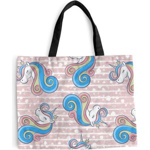 MuchoWow® Schoudertas - Strandtas - Big Shopper - Boodschappentas - Unicorn - Patronen - Roze - 50x40 cm - Katoenen tas