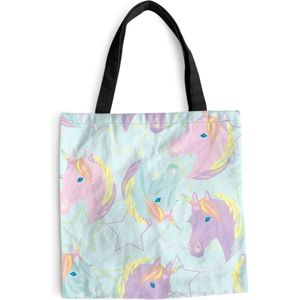 MuchoWow® Schoudertas - Strandtas - Big Shopper - Boodschappentas - Unicorn - Sterren - Patronen - 40x40 cm - Katoenen tas