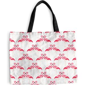 MuchoWow® Schoudertas - Strandtas - Big Shopper - Boodschappentas - Flamingo - Patronen - Roze - Jungle - 50x40 cm - Katoenen tas