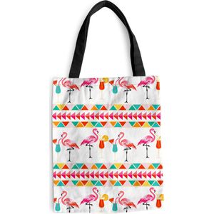 MuchoWow® Schoudertas - Strandtas - Big Shopper - Boodschappentas - Flamingo - Zomer - Cocktail - Patroon - 40x50 cm - Katoenen tas