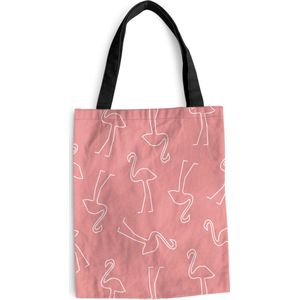 MuchoWow® Schoudertas - Strandtas - Big Shopper - Boodschappentas - Flamingo - Line Art - Roze - Patronen - 40x50 cm - Katoenen tas