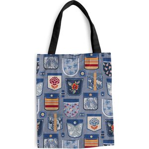 MuchoWow® Schoudertas - Strandtas - Big Shopper - Boodschappentas - Broek - Denim - Patch - Patronen - 40x50 cm - Katoenen tas