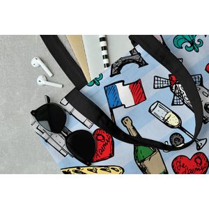 MuchoWow® Schoudertas - Strandtas - Big Shopper - Boodschappentas - Parijs - Patronen - Frankrijk - 45x45 cm - Katoenen tas