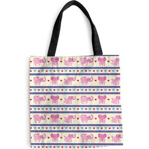 MuchoWow® Schoudertas - Strandtas - Big Shopper - Boodschappentas - Roze - Olifant - Lijn - Design - 40x40 cm - Katoenen tas