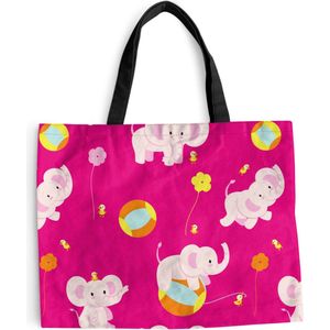 MuchoWow® Schoudertas - Strandtas - Big Shopper - Boodschappentas - Olifant - Bloemen - Patronen - 50x40 cm - Katoenen tas