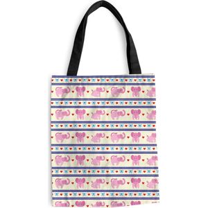 MuchoWow® Schoudertas - Strandtas - Big Shopper - Boodschappentas - Roze - Olifant - Lijn - Design - 40x50 cm - Katoenen tas