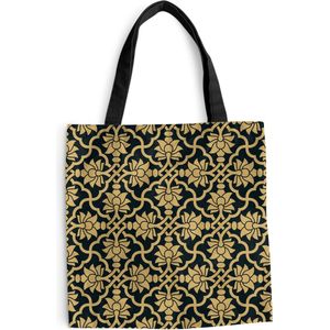 MuchoWow® Schoudertas - Strandtas - Big Shopper - Boodschappentas - Bloemen - Zwart - Goud - Patronen - 45x45 cm - Katoenen tas