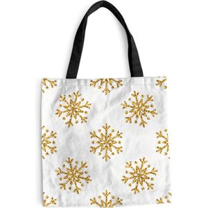 MuchoWow® Schoudertas - Strandtas - Big Shopper - Boodschappentas - Sneeuwvlok - Gold - Glitter - Kerstmis - Design - 40x40 cm - Katoenen tas