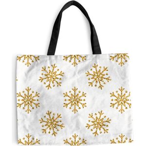 MuchoWow® Schoudertas - Strandtas - Big Shopper - Boodschappentas - Sneeuwvlok - Gold - Glitter - Kerstmis - Design - 50x40 cm - Katoenen tas