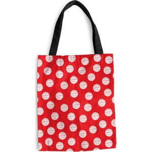 MuchoWow® Schoudertas - Strandtas - Big Shopper - Boodschappentas - Stippen - Polka dot - Patronen - Rood - Wit - 40x50 cm - Katoenen tas