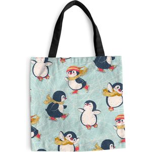 MuchoWow® Schoudertas - Strandtas - Big Shopper - Boodschappentas - Kinderen - Pinguïn - Schaatsen - Winter - Patronen - 40x40 cm - Katoenen tas