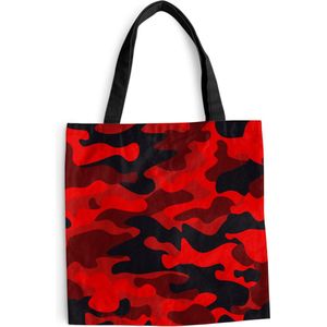 MuchoWow® Schoudertas - Strandtas - Big Shopper - Boodschappentas - Camouflage - Rood - Patronen - 45x45 cm - Katoenen tas