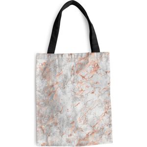 MuchoWow® Schoudertas - Strandtas - Big Shopper - Boodschappentas - Rose goud - Marmer - Wit - Patroon - 40x50 cm - Katoenen tas