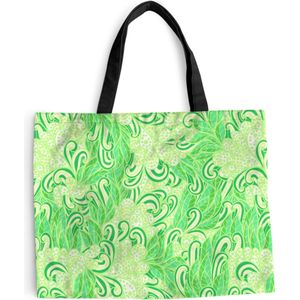 MuchoWow® Schoudertas - Strandtas - Big Shopper - Boodschappentas - Patronen - Abstract - Bladeren - Groen - 50x40 cm - Katoenen tas