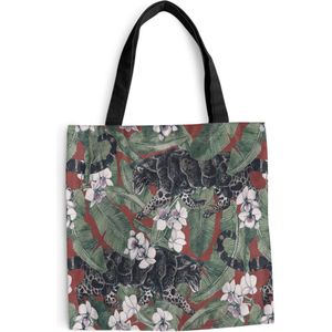 MuchoWow® Schoudertas - Strandtas - Big Shopper - Boodschappentas - Jungle - Bloem - Panter - Patronen - 45x45 cm - Katoenen tas