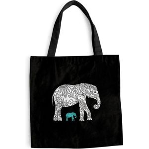 MuchoWow® Schoudertas - Strandtas - Big Shopper - Boodschappentas - Olifant - Patronen - Blauw - Wit - 45x45 cm - Katoenen tas